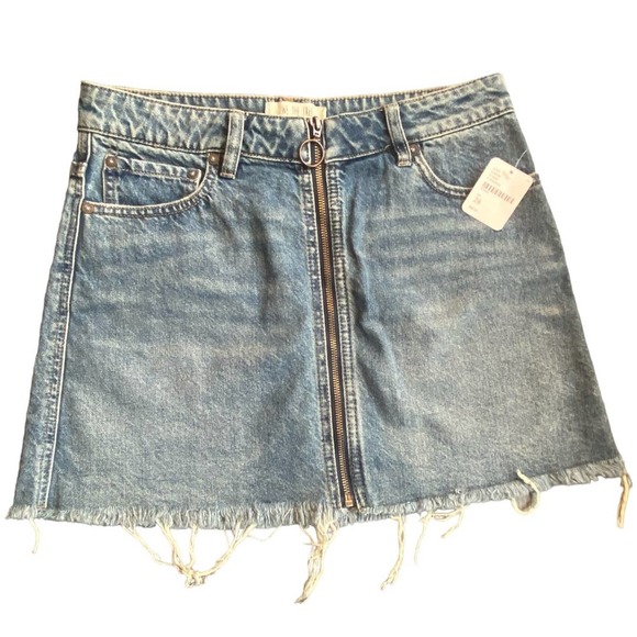 NWT FP We The Free Zip Front Blue Denim Mini Skirt - Picture 4 of 10